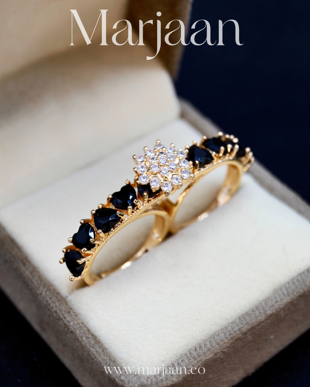 Double Black Heart Ring