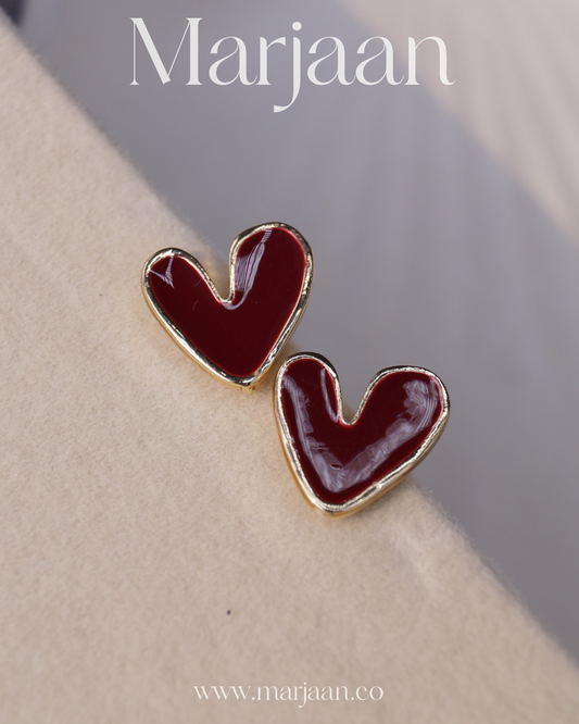 Funky Maroon Heart Studs