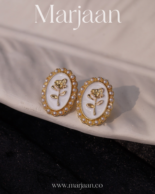 Pearl White Camellia Studs